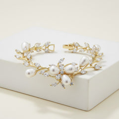 CUBIC ZIRCONIA - CHIC PEARL BRACELET - GOLD (BRA5)