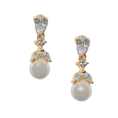 CUBIC ZIRCONIA COLLECTION - GRACEFUL GOLD PEARL EARRINGS - ER346 Gold