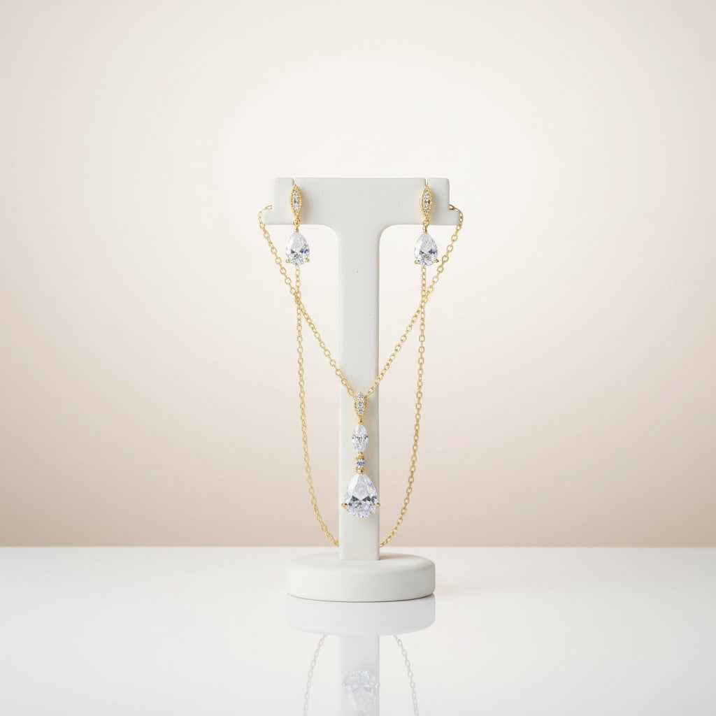 Cubic Zirconia Collection - Gold Shimmer Necklace Set - NK1