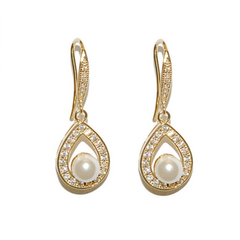 Cubic Zirconia Earrings - Precious Pearl Earrings - Gold -CZER306