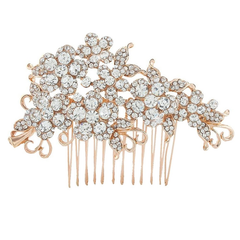 Crystal Flowers Hair Comb - Rose Gold AC14