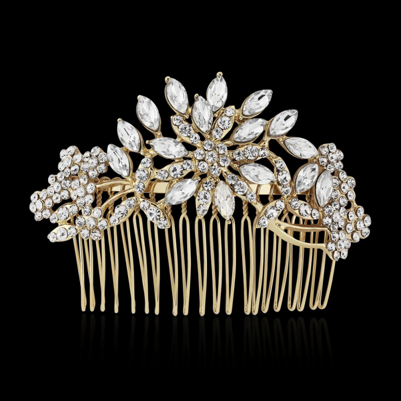 Crystal Extravagance Hair Comb - Gold - HC146