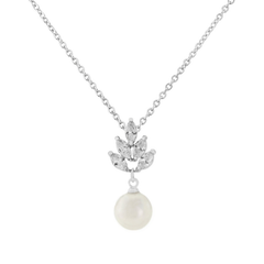 Cubic Zirconia Collection - Vintage Pearl Drop Necklace - CZNK25