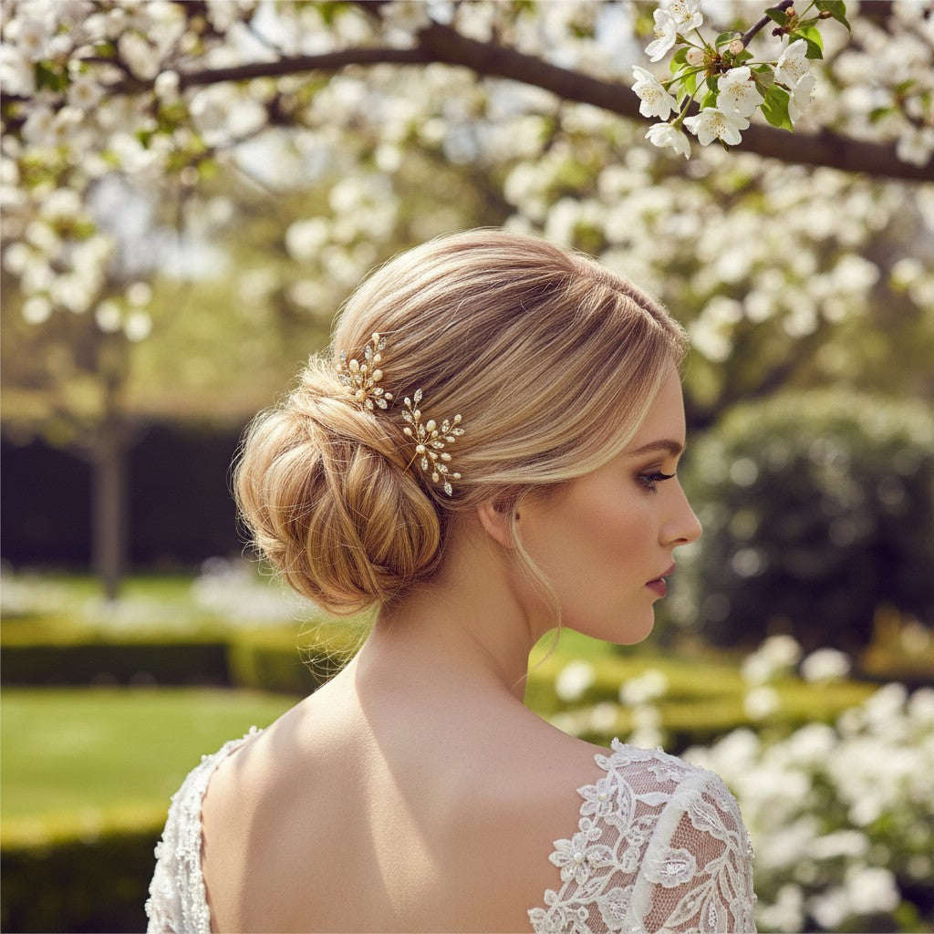 GOLD ELODIE CRYSTAL PEARL HAIR PIN - SASSB (HP44-GOLD) PAIR