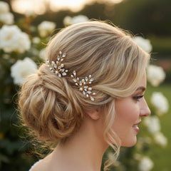 GOLD ELODIE CRYSTAL PEARL HAIR PIN - SASSB (HP44-GOLD) PAIR