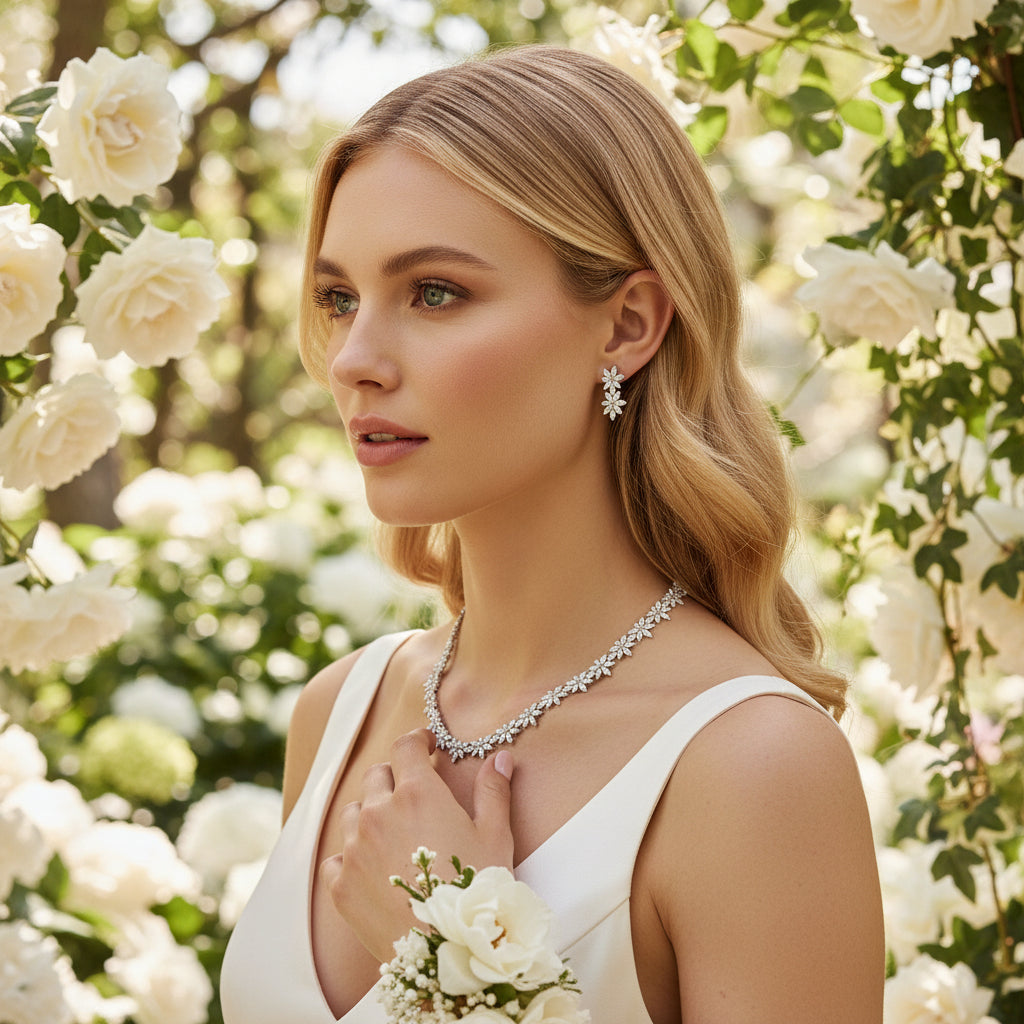 Cubic Zirconia Collection - Statement Gem Necklace Set  - CZNK28