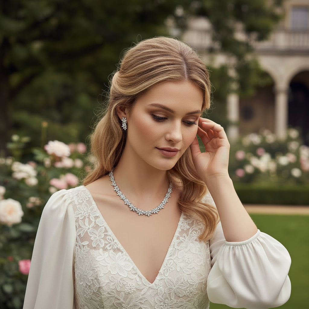 Cubic Zirconia Collection - Statement Gem Necklace Set  - CZNK28