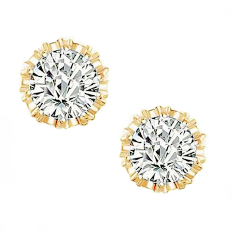 Cubic Zirconia Earrings - Gold Sparkle Stud Earrings - CZER359