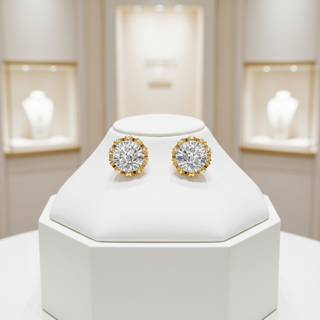Cubic Zirconia Earrings - Gold Sparkle Stud Earrings - CZER359
