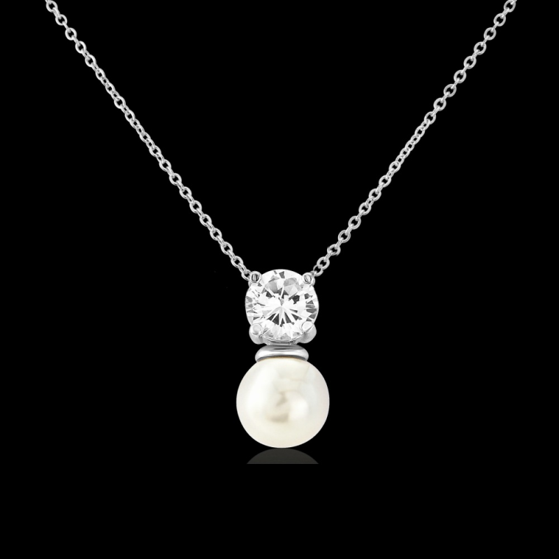 Cubic Zirconia Collection - Delicate Pearl Necklace - CZNK31