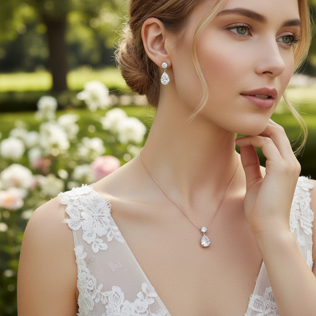 CUBIC ZIRCONIA COLLECTION - DAINTY CRYSTAL GEM SET - CZNK32 GOLD
