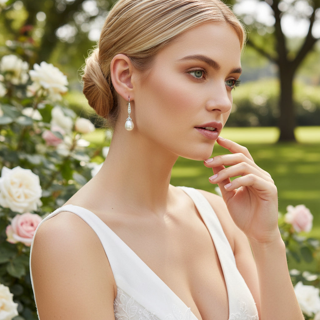 Cubic Zirconia Collection - Pretty Pearl Earrings - CZER364
