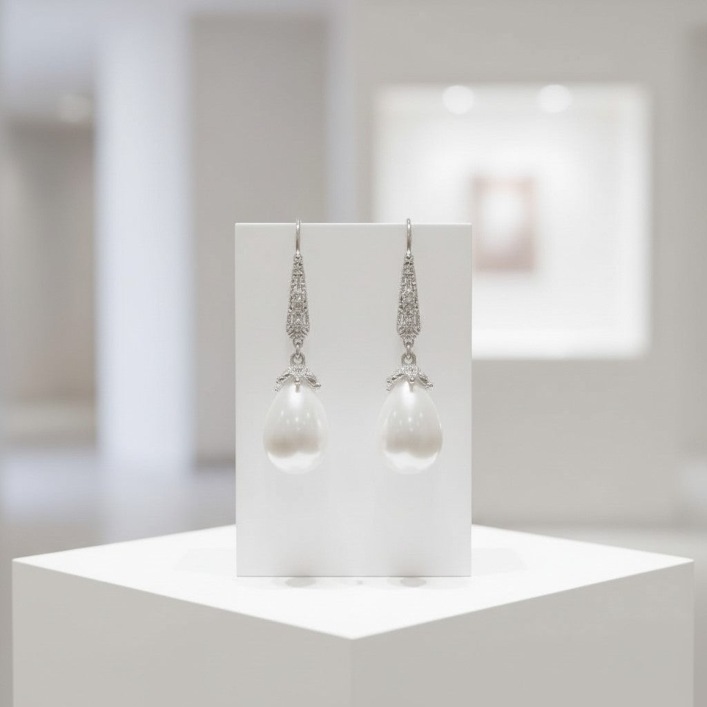 Cubic Zirconia Collection - Pretty Pearl Earrings - CZER364