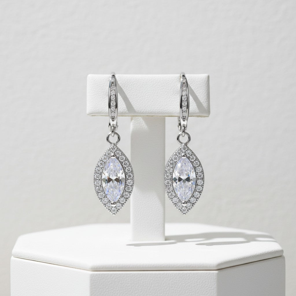 Cubic Zirconia Collection - Dainty Crystal Drop Earrings - CZER362