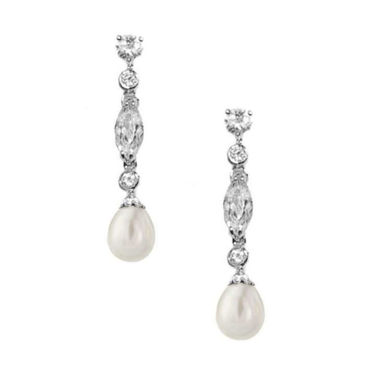Cubic Zirconia Collection - Glam Pearl Drop Earrings - CZER363
