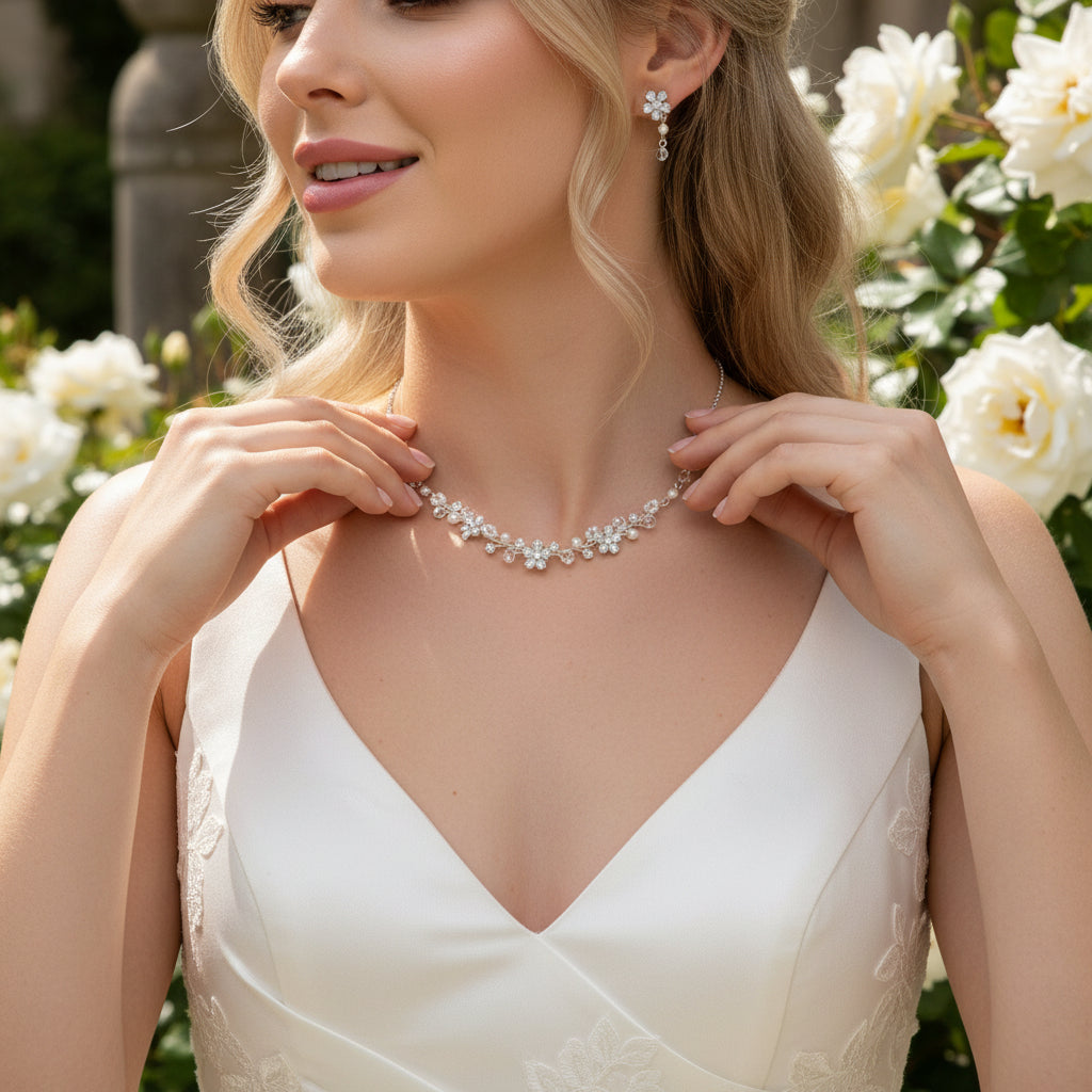 Pretty Pearl Necklace Set - SASSB - SILVER NK11