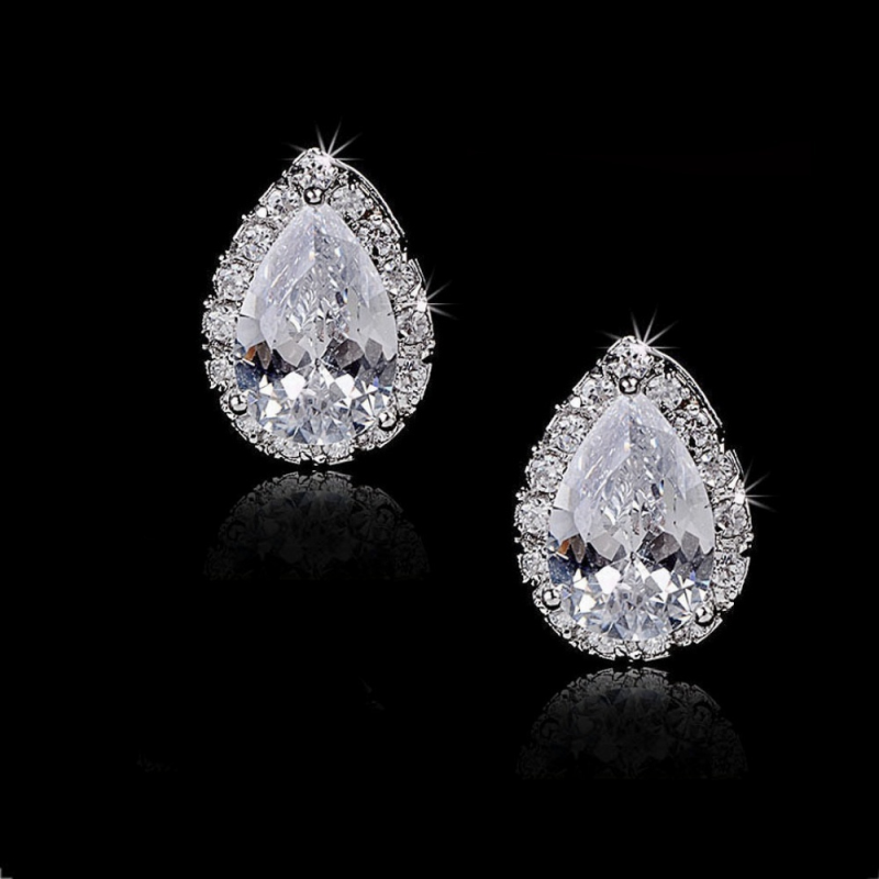 Cubic Zirconia Collection - Dainty Gem Earrings -CZER371