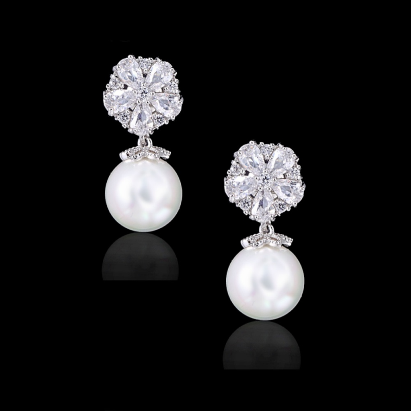 Cubic Zirconia Collection Earrings - Pearl Shimmer Earrings - CZER366