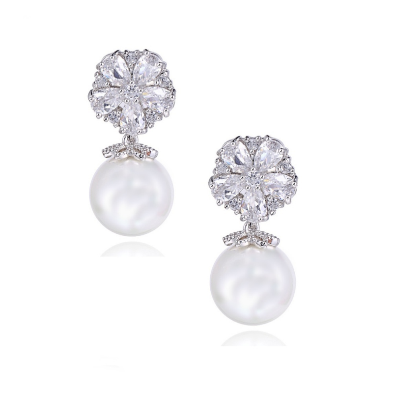 Cubic Zirconia Collection Earrings - Pearl Shimmer Earrings - CZER366
