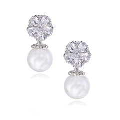 Cubic Zirconia Collection Earrings - Pearl Shimmer Earrings - CZER366
