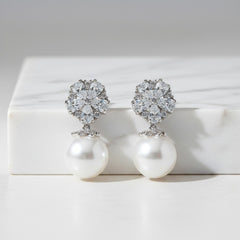Cubic Zirconia Collection Earrings - Pearl Shimmer Earrings - CZER366