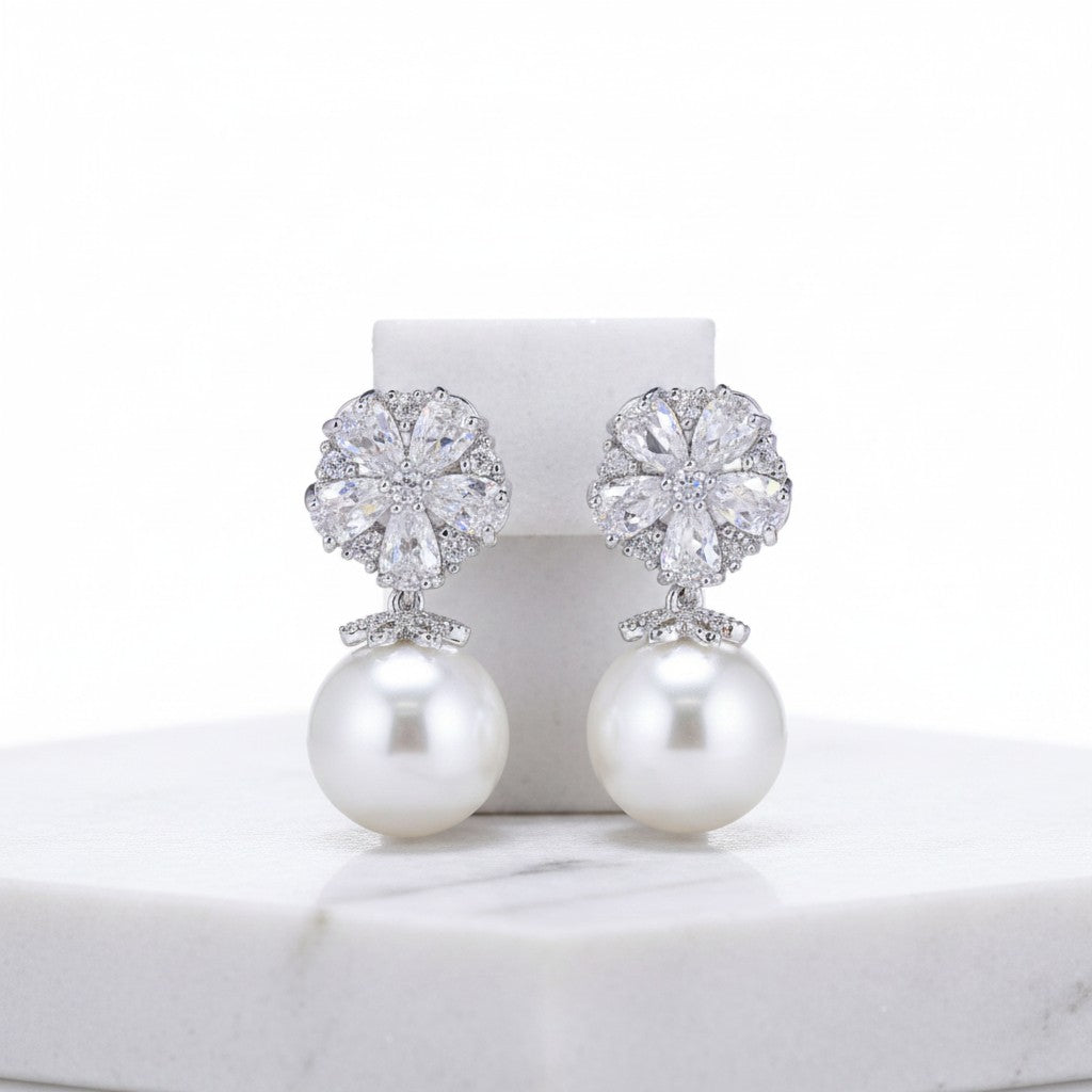Cubic Zirconia Collection Earrings - Pearl Shimmer Earrings - CZER366