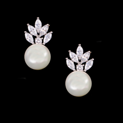 Cubic Zirconia Collection - Pearl Sparkle Earrings - CZER367