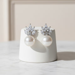 Cubic Zirconia Collection - Pearl Sparkle Earrings - CZER367