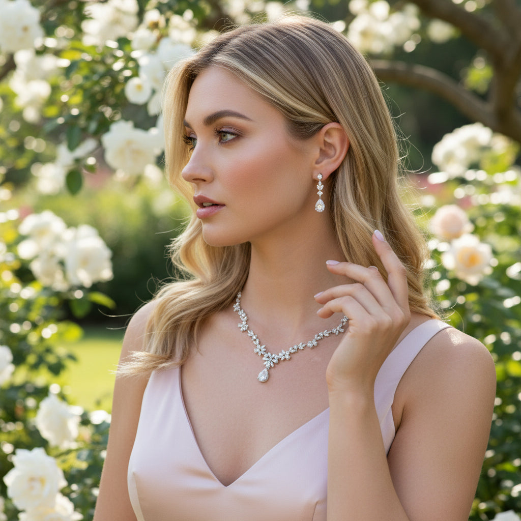 Cubic Zirconia Collection - Crystal Sparkle Necklace Set - CZNK41