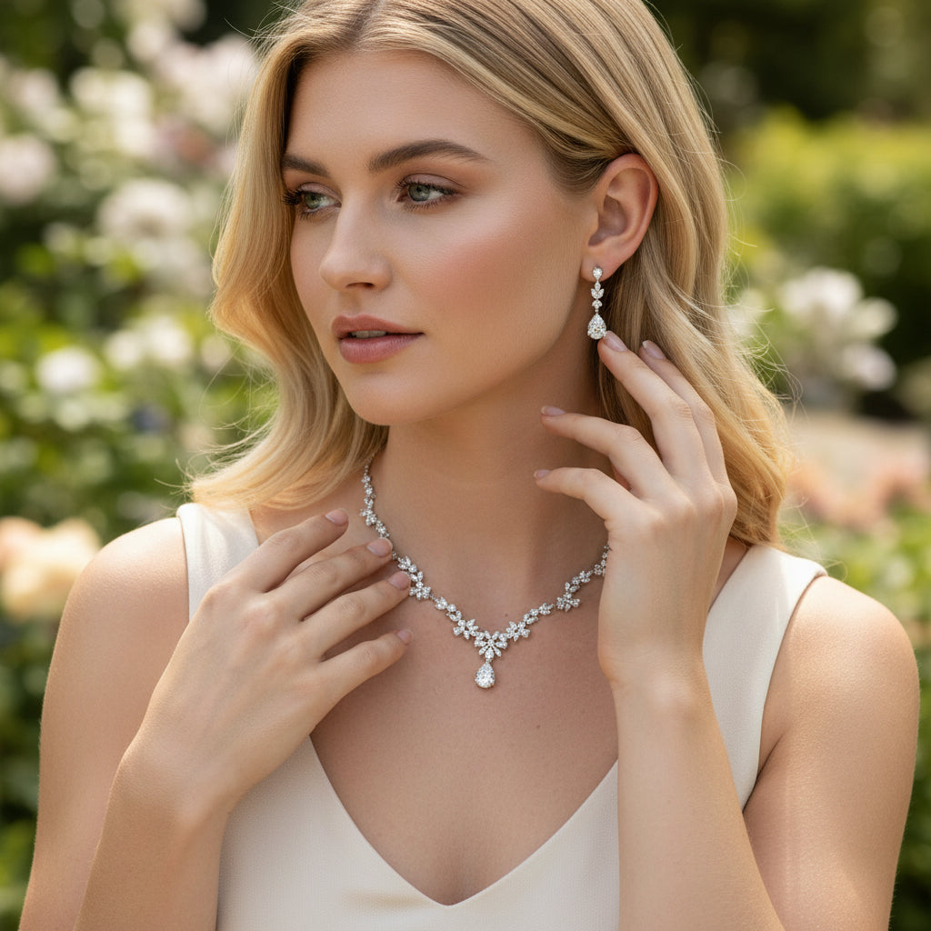Cubic Zirconia Collection - Crystal Sparkle Necklace Set - CZNK41