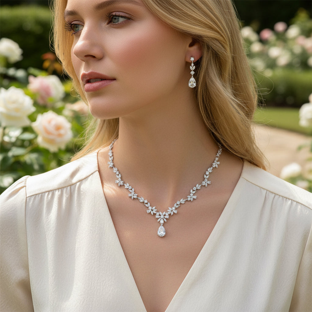 Cubic Zirconia Collection - Crystal Sparkle Necklace Set - CZNK41