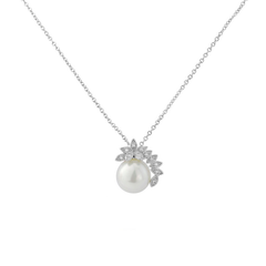 Cubic Zirconia Collection - Chic Pearl Necklace -CZNK43