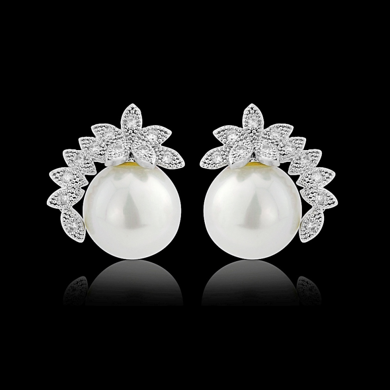 Cubic Zirconia Collection - Chic Pearl Earrings - CZER375