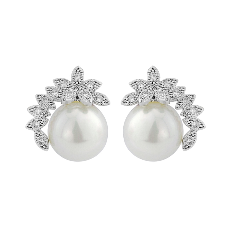 Cubic Zirconia Collection - Chic Pearl Earrings - CZER375