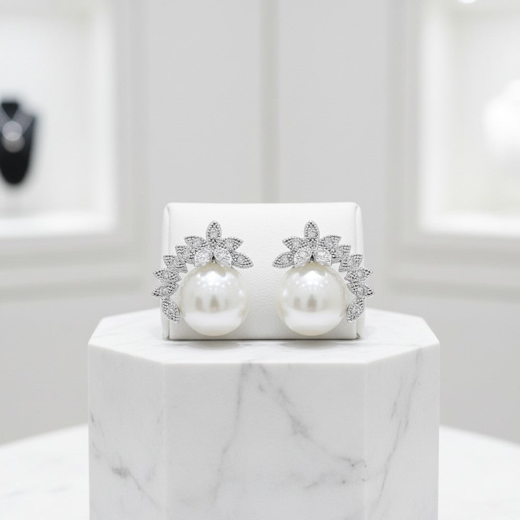 Cubic Zirconia Collection - Chic Pearl Earrings - CZER375