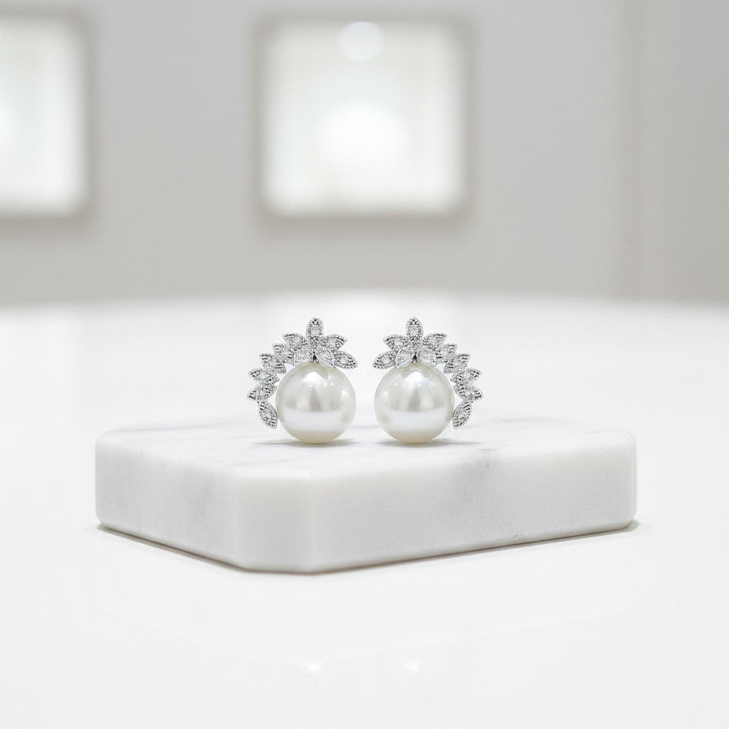 Cubic Zirconia Collection - Chic Pearl Earrings - CZER375