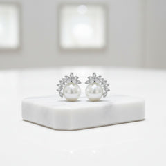 Cubic Zirconia Collection - Chic Pearl Earrings - CZER375