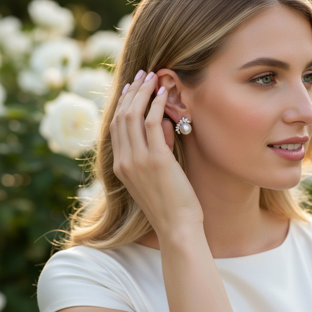 Cubic Zirconia Collection - Chic Pearl Earrings - CZER375