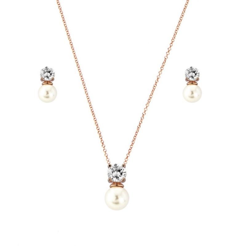 Cubic Zirconia Collection - Delicate Pearl Necklace set (ROSE GOLD) - CZNK31
