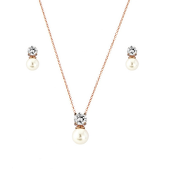 Cubic Zirconia Collection - Delicate Pearl Necklace set (ROSE GOLD) - CZNK31