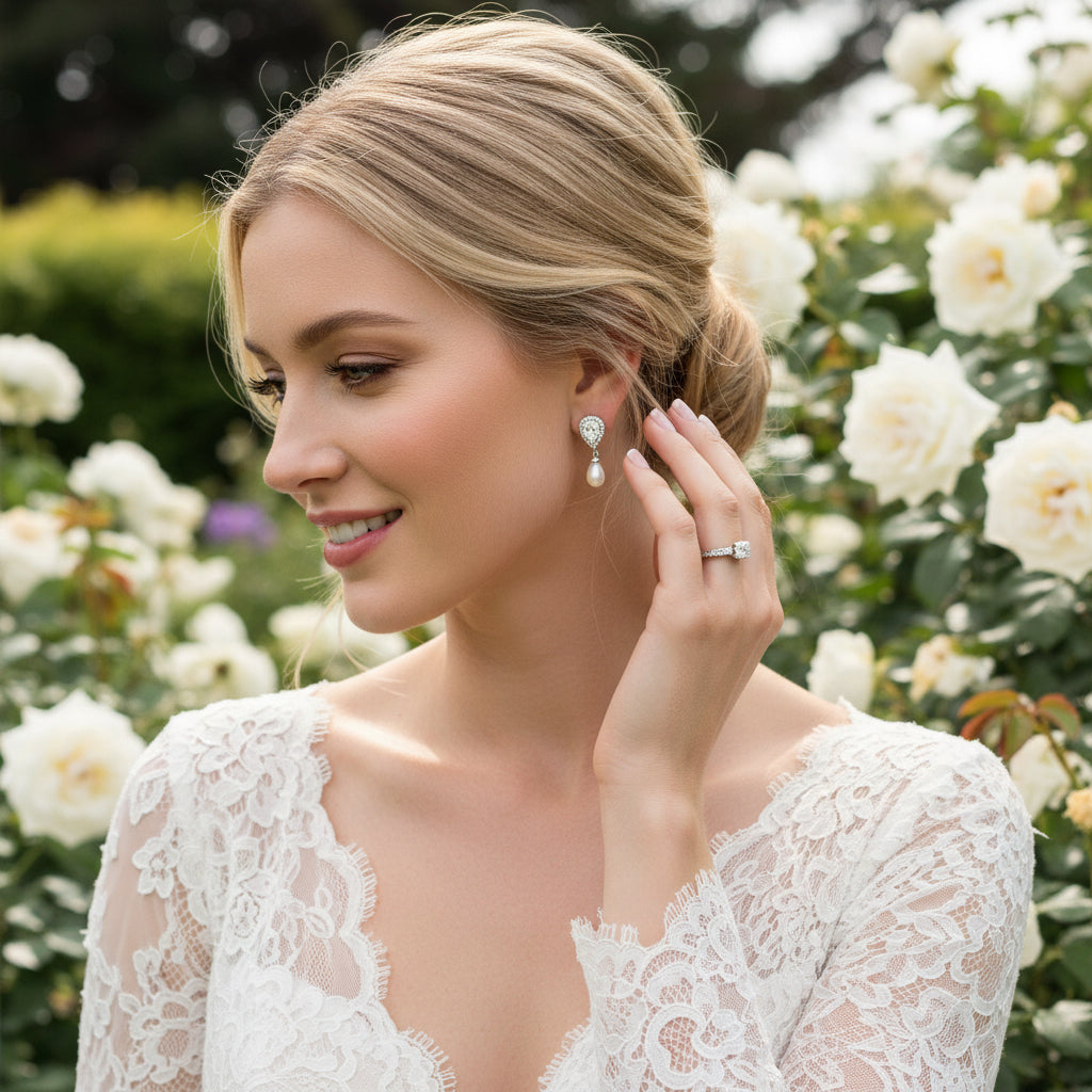 Cubic Zirconia Collection - Elegance Pearl Earrings - CZER377