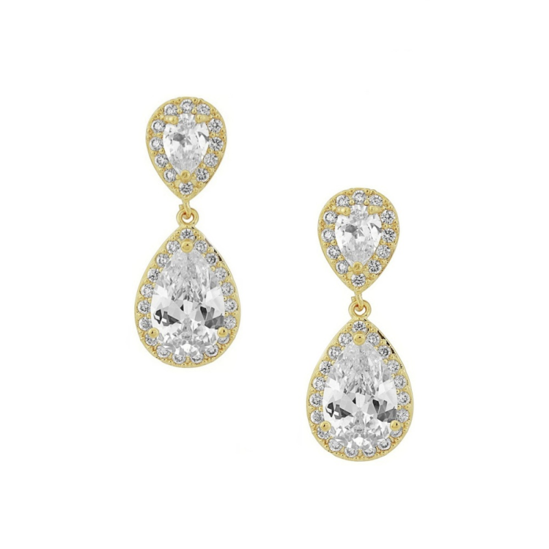 CUBIC ZIRCONIA COLLECTION - CHIC CRYSTAL EARRINGS -GOLD  CZER369