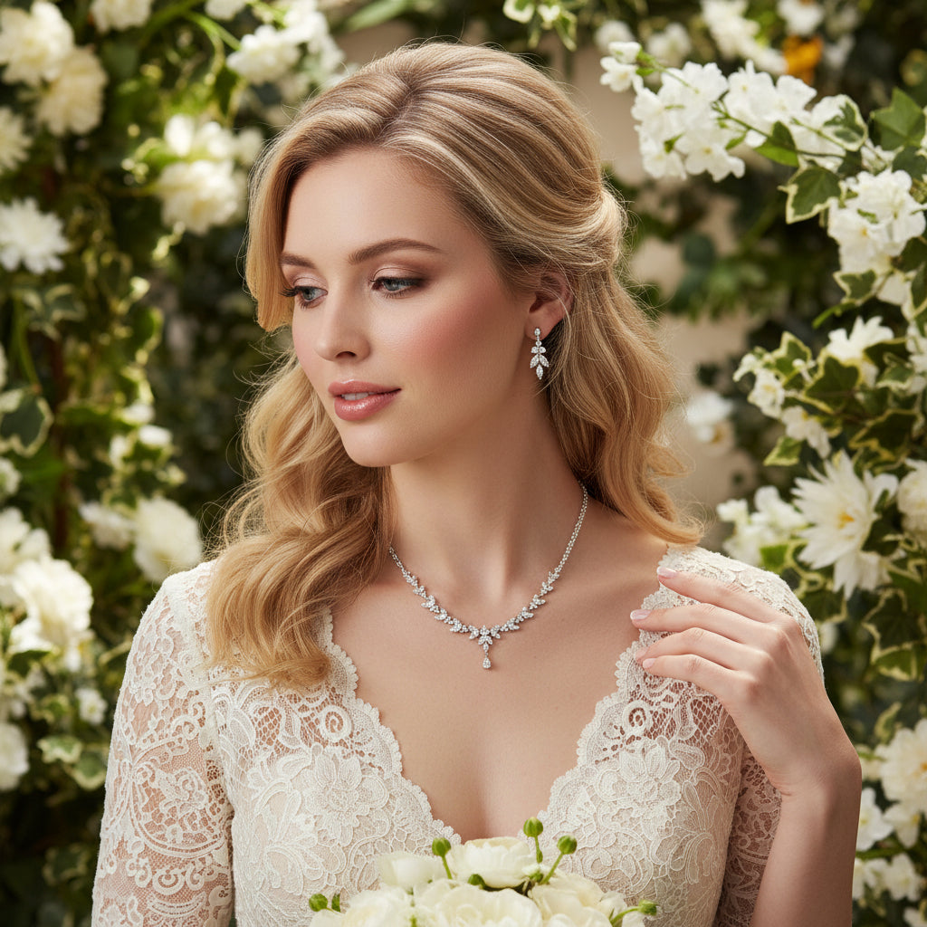 Cubic Zirconia Collection - Exquisite Sparkle Necklace Set -CZNK46