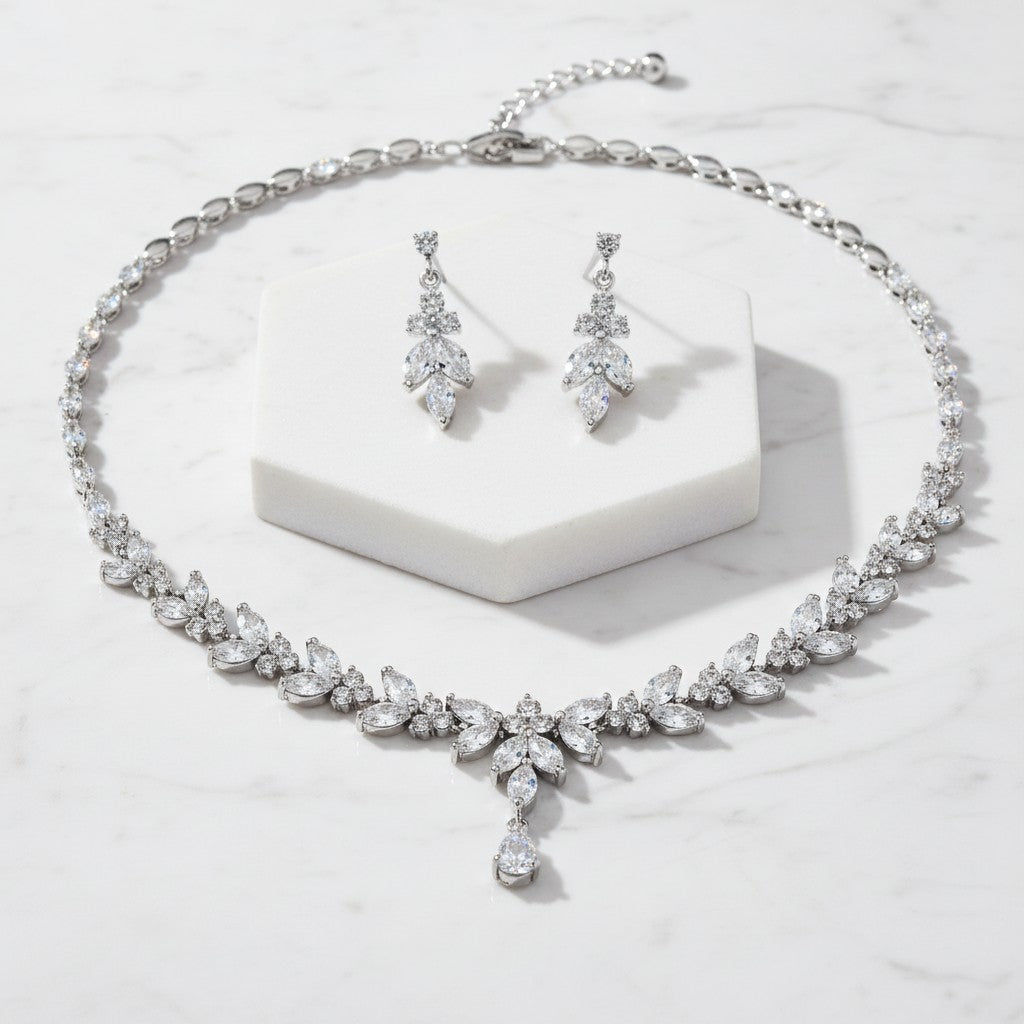 Cubic Zirconia Collection - Exquisite Sparkle Necklace Set -CZNK46
