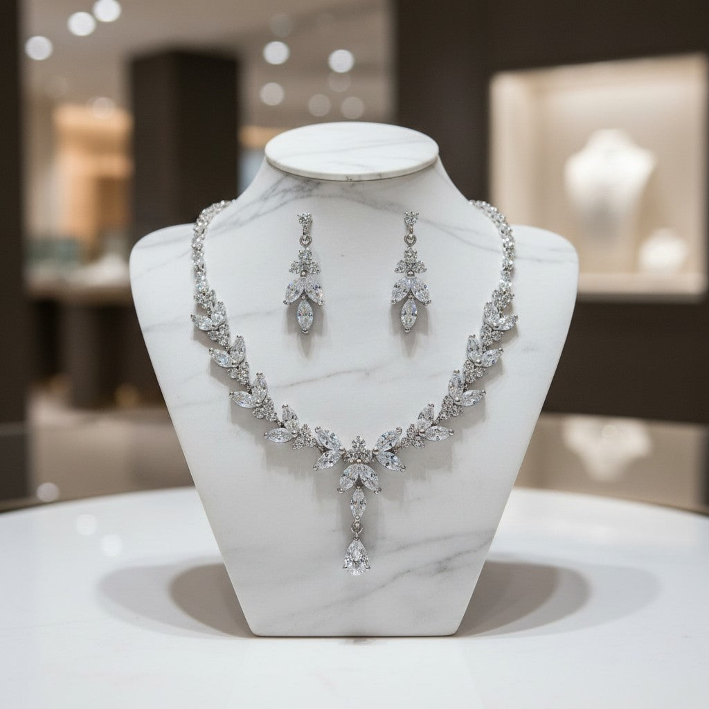 Cubic Zirconia Collection - Exquisite Sparkle Necklace Set -CZNK46