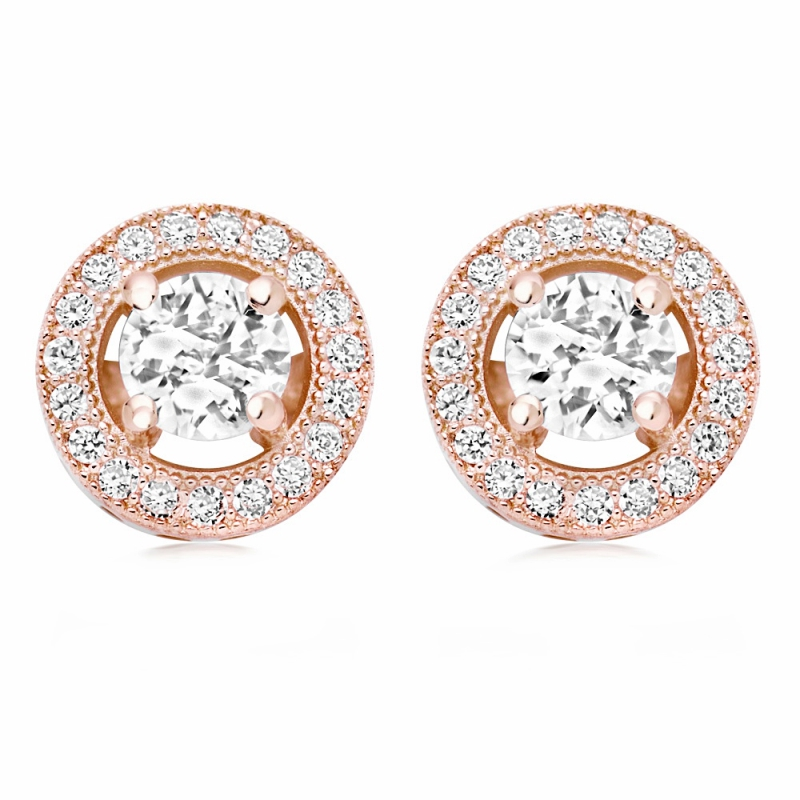 CUBIC ZIRCONIA COLLECTION - CZ CRYSTAL STUD EARRINGS (Rose Gold)  - CZER357