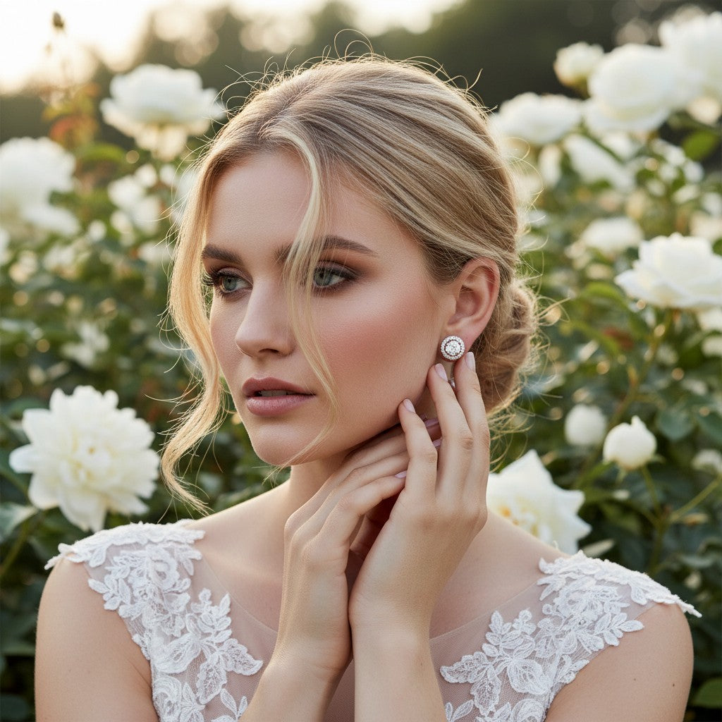 CUBIC ZIRCONIA COLLECTION - CZ CRYSTAL STUD EARRINGS GOLD- CZER357 (G)