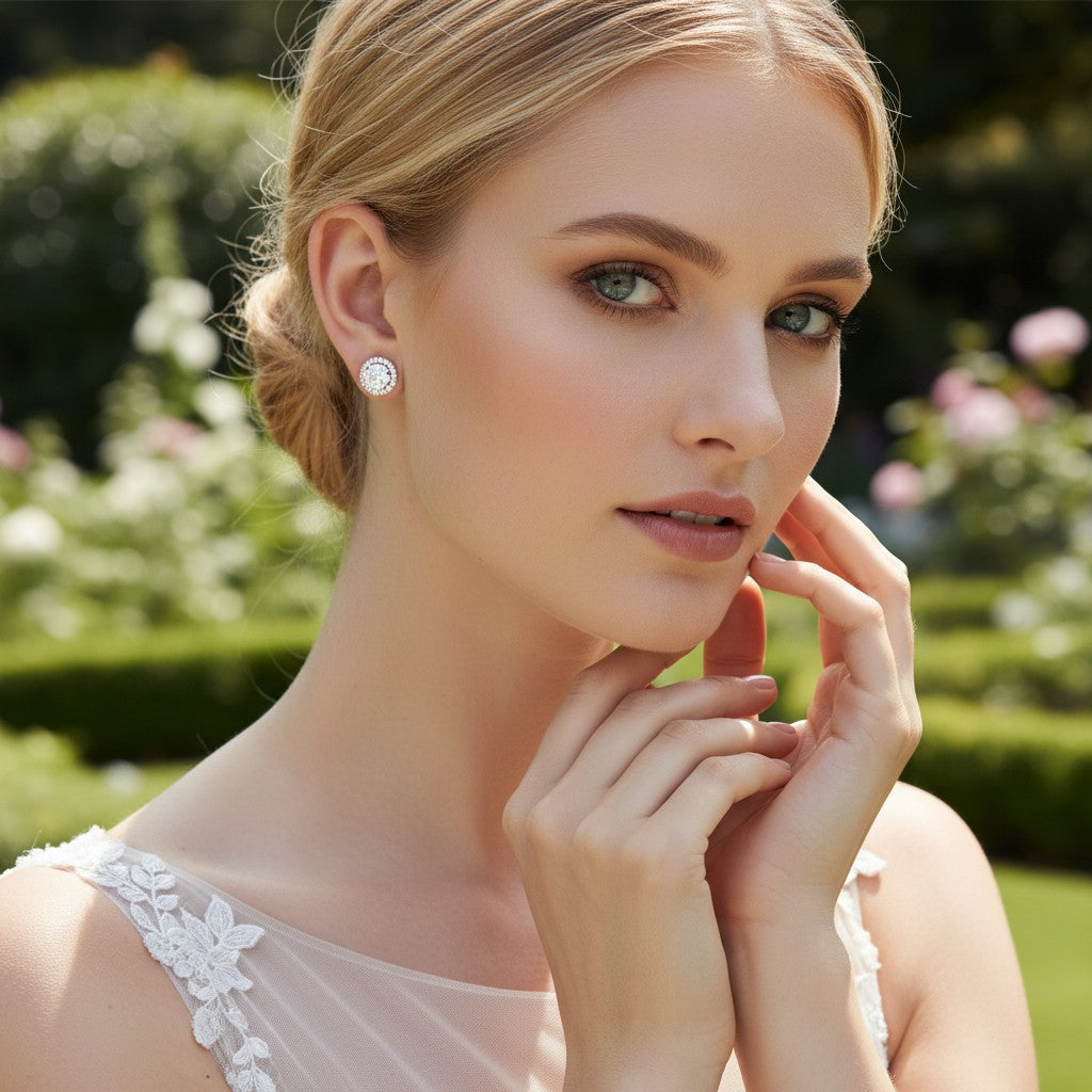 CUBIC ZIRCONIA COLLECTION - CZ CRYSTAL STUD EARRINGS GOLD- CZER357 (G)