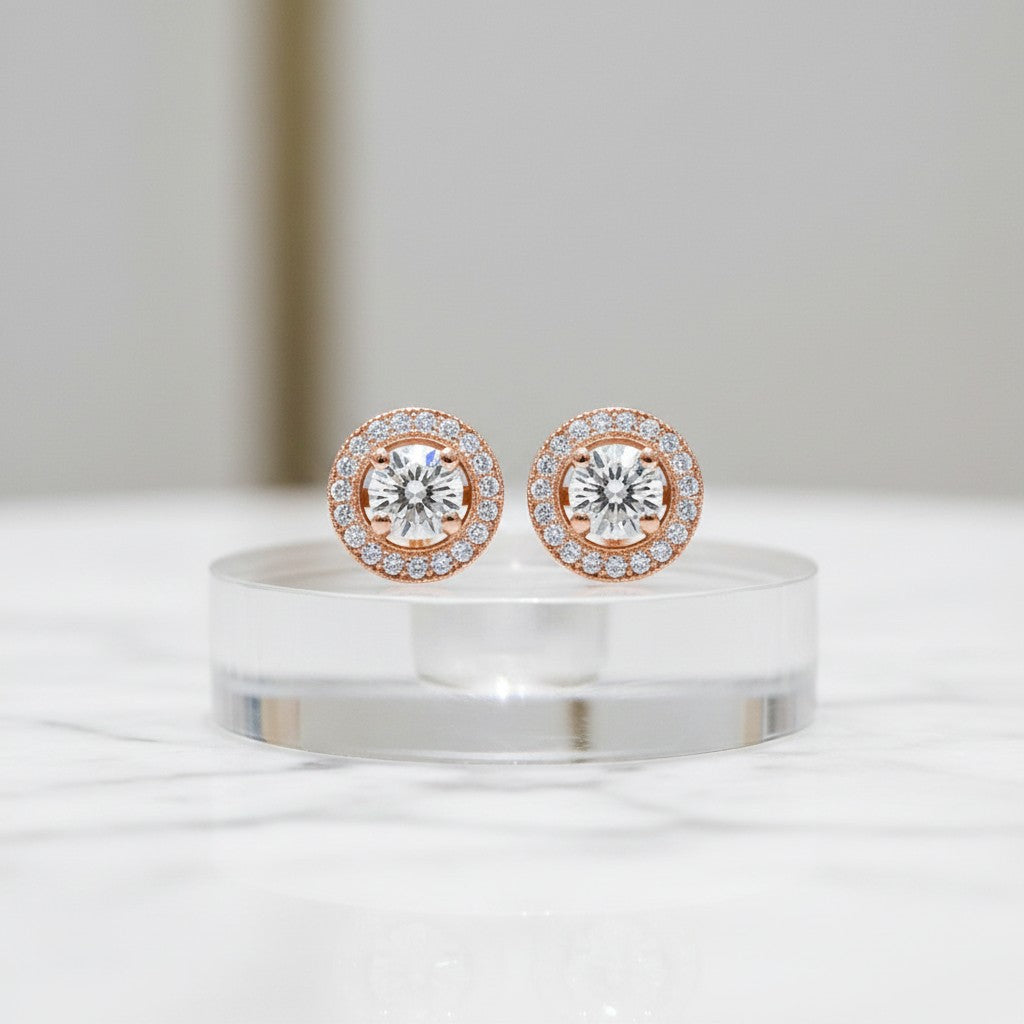 CUBIC ZIRCONIA COLLECTION - CZ CRYSTAL STUD EARRINGS (Rose Gold)  - CZER357
