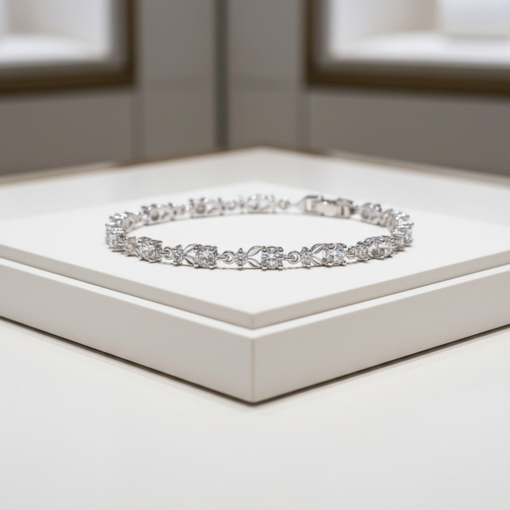 Cubic Zirconia Collection - Chic CZ Tennis Bracelet - Silver - CZBRA17